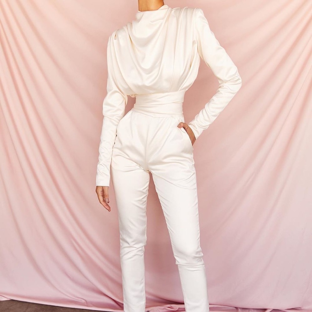 House of CB Ivory Draped Jumpsuit. Size Small. Worn Once.